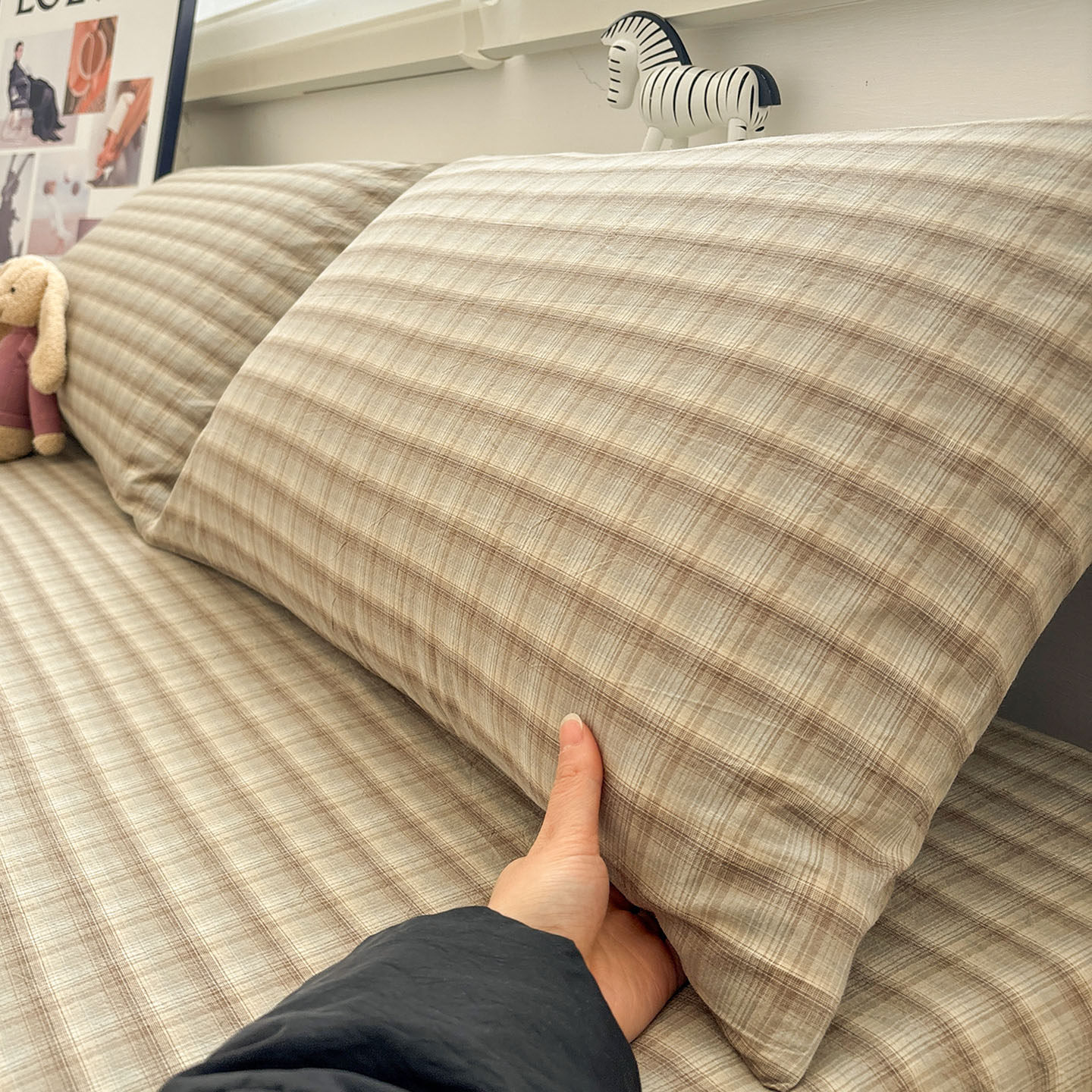 云岫灰咖水洗棉全棉枕套一对装单个48x74学生宿舍简约纯棉枕头套