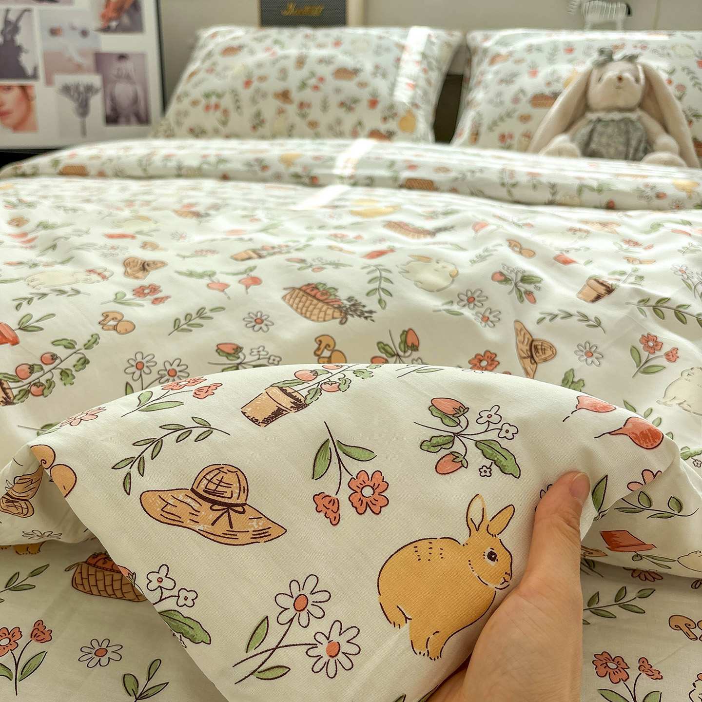 床单床笠款YU-松果和小兔四件套