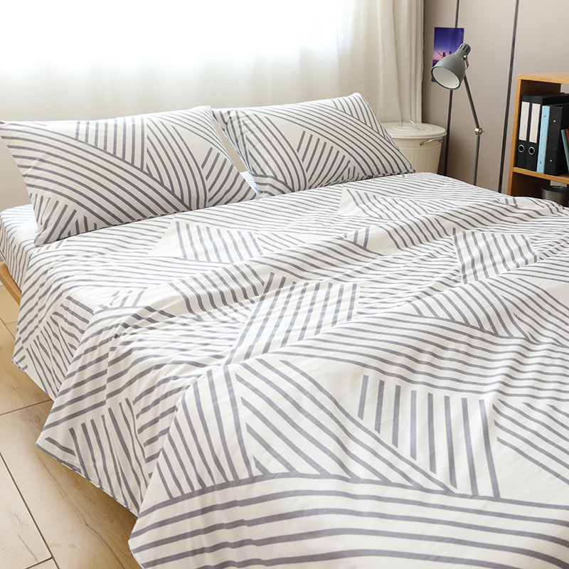 简爱日式灰条纹床上3四件套全棉1.2米1.5m1.8米学生被套双人床笠