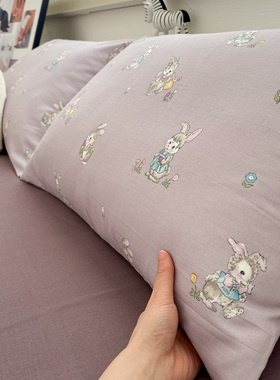 YU-妮可兔双层纱全棉枕套74x48纯棉枕芯套儿童50x30枕头套可定做