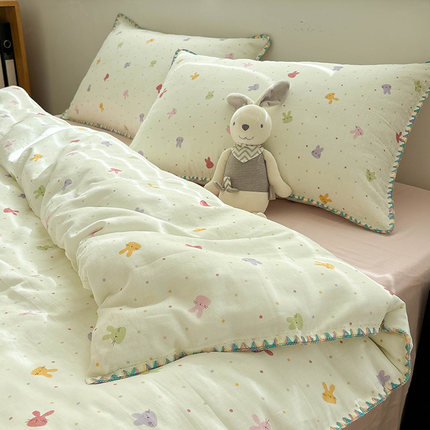 全棉A类母婴双层纱可爱兔贝壳边纯棉四件套1.5m1.8被套床单三件套