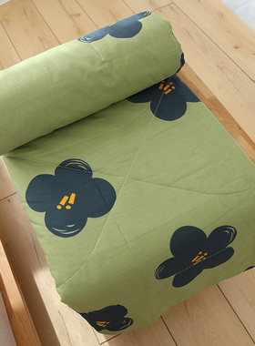 绿色的花纯棉夏凉被空调被全棉春秋被单双人夏被夏季被子可机洗