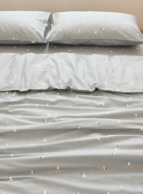 海鸥灰色卡通简约大气纯棉全棉床单被套可定做纯棉被罩宿舍床品