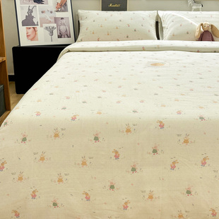 A类母婴级双层纱芭蕾兔四件套纯棉纱布被套床单学生宿舍三件套