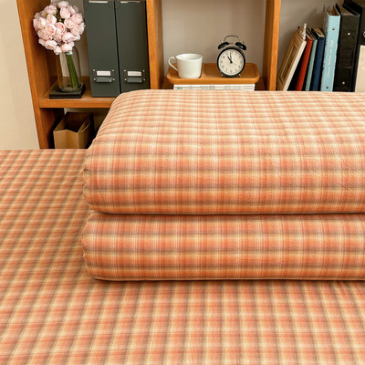 云岫粉咖水洗棉格子被套