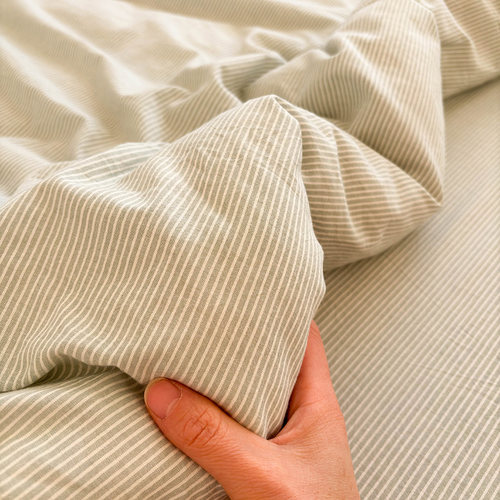 唐朝一只鱼洗棉绿密条简约床单