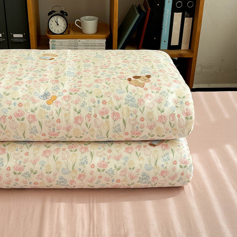双层纱泡芙狗清新奶油碎花卡通全棉被套纯棉单件宿舍被罩可定做