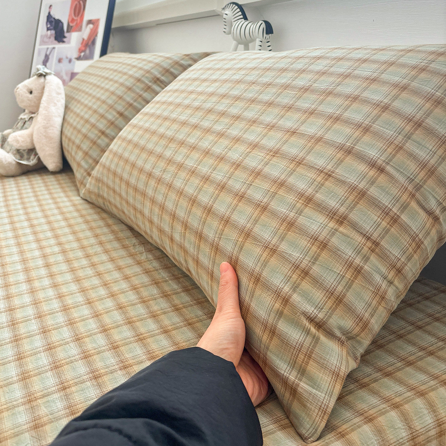 云岫绿咖水洗棉全棉枕套单个48x74学生宿舍简约纯棉枕头套一对装