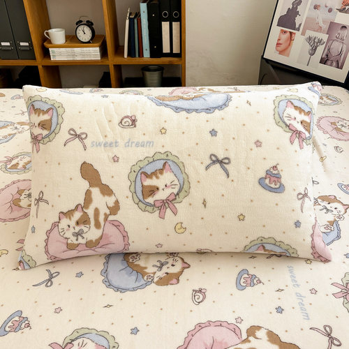 冬季牛奶绒星星猫枕套48×74