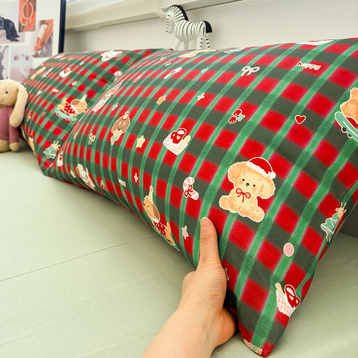 双层纱圣诞小狗可爱儿童纯棉枕套30&times;50cm小枕头套全棉亲肤一对装