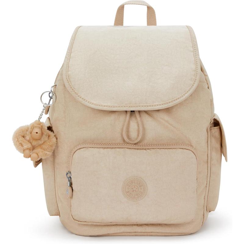 代购Kipling背包女双肩包多隔层磁吸闭合抽绳设计可调节背带米色