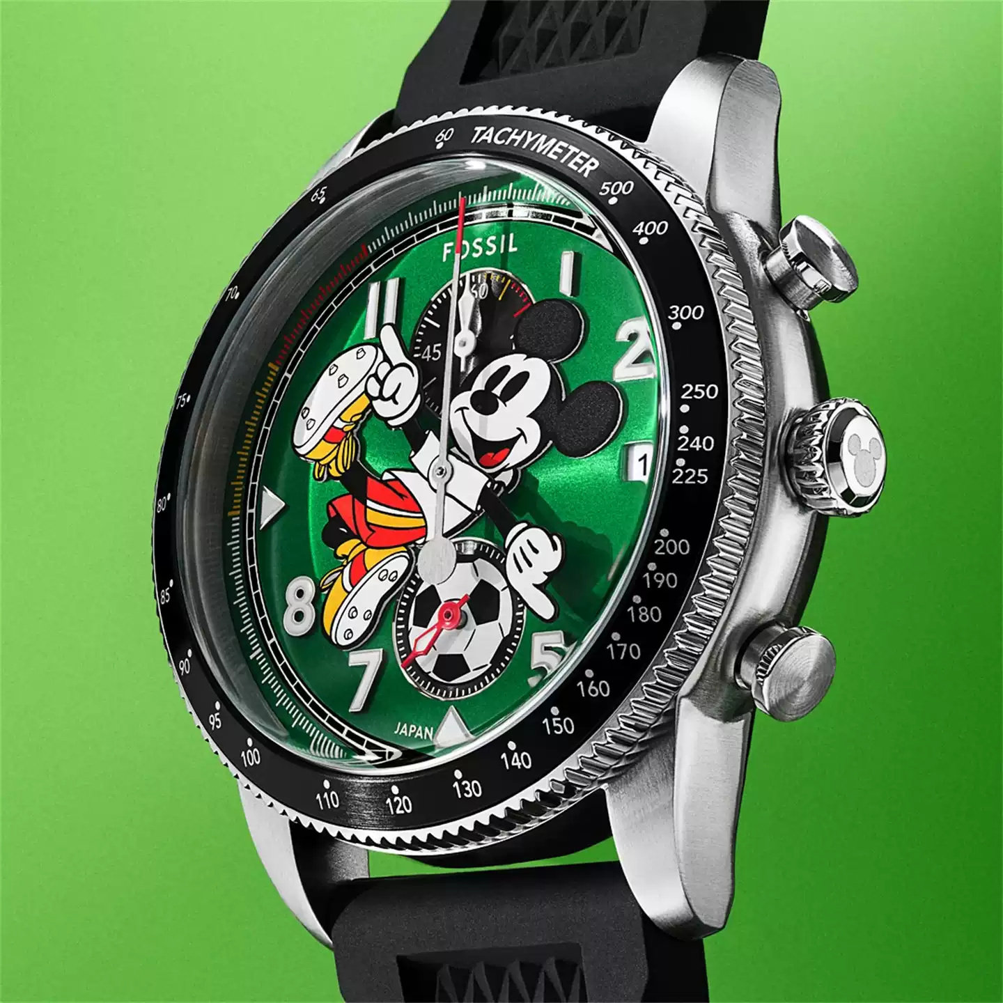 Disney x Fossil化石手表迪士尼米奇米老鼠足球石英计时男女腕表