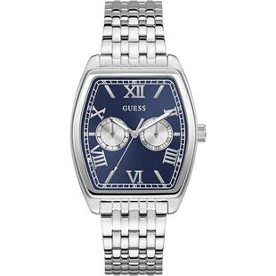 代购 腕表计时日期多针夜光金属钢带银色方形商务休闲 GUESS男士