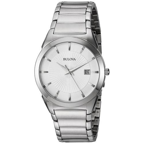 代购BULOVA宝路华男士腕表日期防磁抗摔夜光钢带银色金属防水