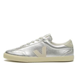 轻便透气耐磨舒适银色天然皮革浅色 VOLLEY女士运动板鞋 代购 VEJA