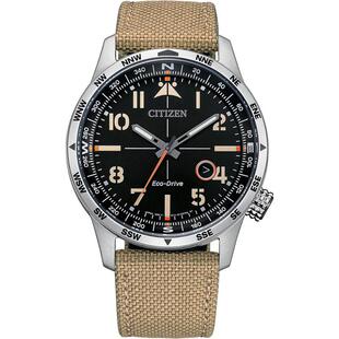 代购Citizen西铁城男士腕表夜光日期测向计时金属防水织物带
