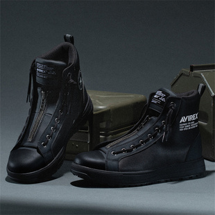 皮面帆布鞋 机车黑 男女军风时尚 Converse匡威AVIREX联名拉链高帮鞋