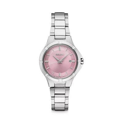 Seiko 精工手表24新款时尚腕表银色钢带粉盘运动风女表Essentials