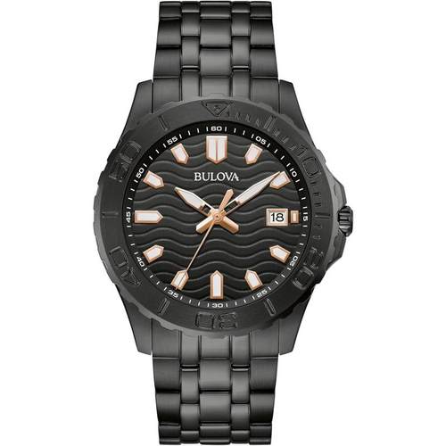 代购BULOVA宝路华男士腕表日期计时旋转表圈指针黑色钢带防水