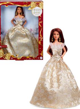 海外代购BARBIE/芭比娃娃收藏级含展示架节日限定大裙摆桌面摆放