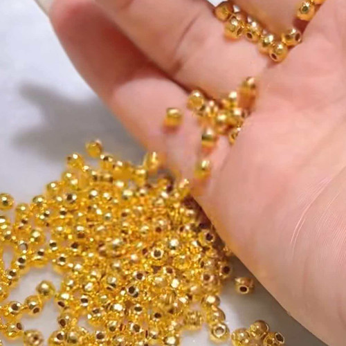 黄金手链足金999金珠古法转运珠散珠串珠3D硬金手串光面小金珠