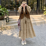 卡其色法式小个子碎花连衣裙女春2025新款时尚减龄马甲，女装连衣裙，浙宝199