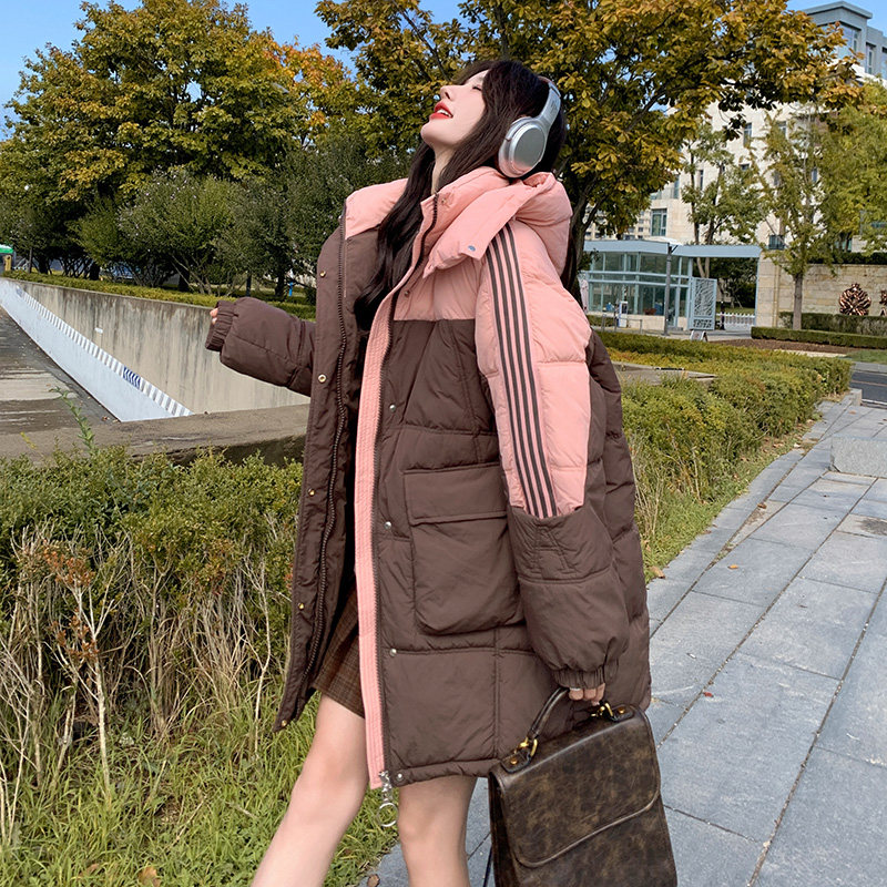 粉色连帽棉衣冬季女2024新款韩系宽松休闲撞色学院风加厚棉袄外套,女装棉衣/棉服,浙宝199