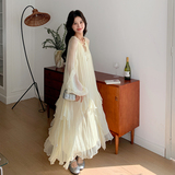 黄色木耳边连衣裙女春季2025新款独特漂亮法式高级感度假仙女长裙，商品下架区，浙宝199