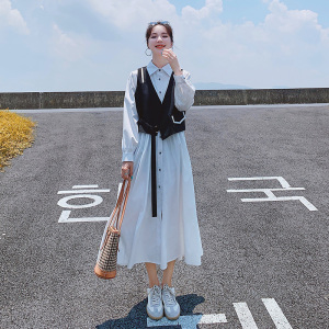 小众设计感撞色拼接长袖连衣裙女秋季2024新款时尚洋气衬衫长裙子,最强少女连衣裙搭配图片