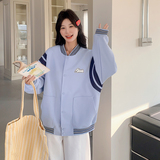 蓝色美式复古棒球服外套女春秋2025新款学院韩版宽松休闲夹克上衣，女装短外套，浙宝199