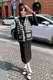 法式轻熟风黑色针织连衣裙女2024秋季新款千鸟格马甲打底裙，女装连衣裙，浙宝199