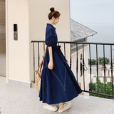 藏青色连衣裙女夏季2024新款显瘦气质收腰温柔风漂亮法式茶歇裙子，女装连衣裙，浙宝199
