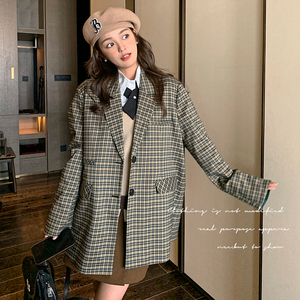 高级感炸街格子小西装外套女春秋新款韩版休闲气质复古冷淡风西服图片