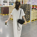 休闲白色T恤连衣裙女夏2025新款慵懒风小众设计感宽松直筒长裙子，女装连衣裙，浙宝199
