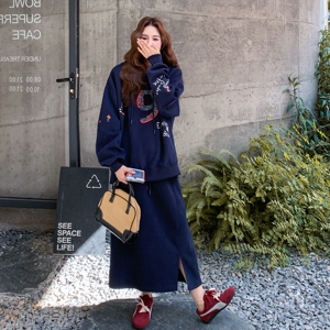 慵懒风休闲卫衣套装女2025秋季新款设计感高腰显瘦半身裙两件套图片
