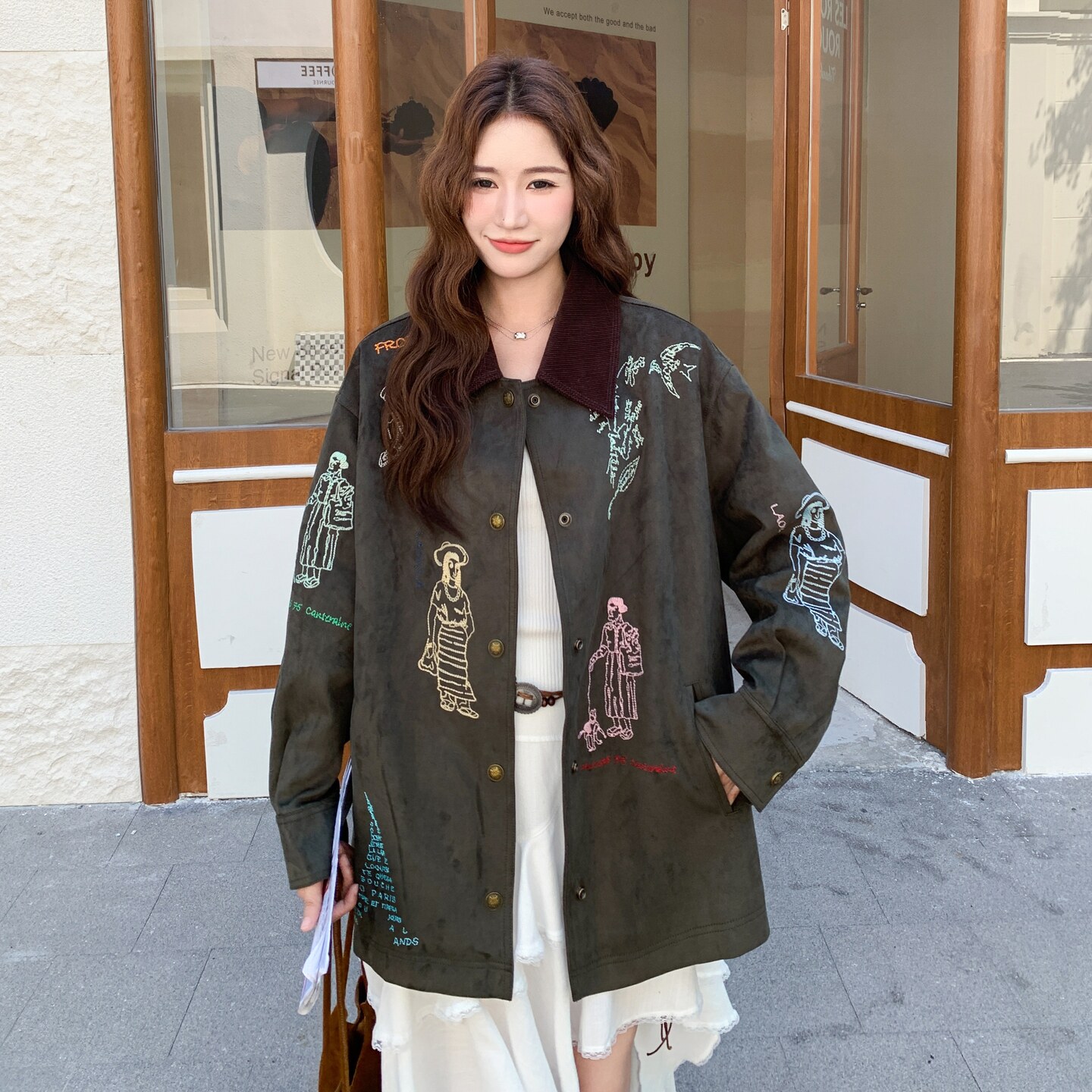 日系复古设计感刺绣外套女2025年秋季新款超好看宽松翻领夹克上衣,女装短外套,浙宝199