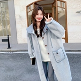 199-W91-P215-控318【好款现货】韩系学院风连帽羊羔毛长款大衣，女装毛呢外套，浙宝199