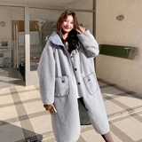 199-W91-P215-控318【好款现货】韩系学院风连帽羊羔毛长款大衣，女装毛呢外套，浙宝199