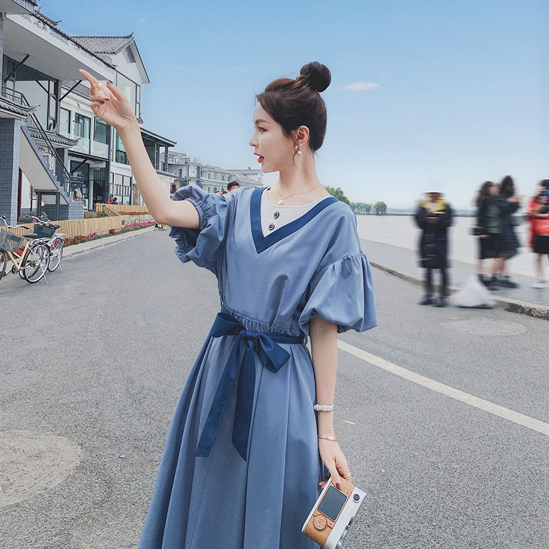 泡泡袖绿色连衣裙夏季女2025新款高级感别致惊艳绝美v领显瘦长裙,女装连衣裙,浙宝199
