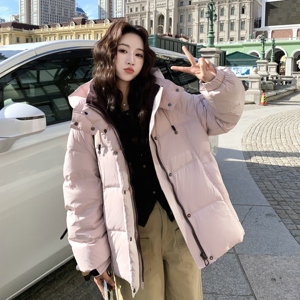 199-W35-90绒P315-控488【好款现货】粉色羽绒服面包服宽松连帽图片