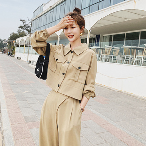 时尚女2022春秋新款洋气减龄炸街工装小个子炸街阔腿裤,女装职业装,浙宝199