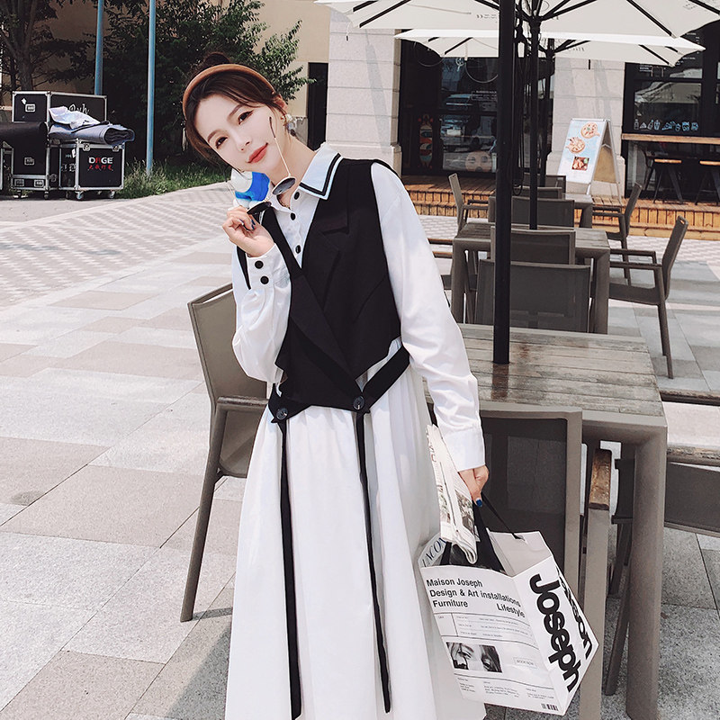 白色连衣裙女夏新款气质显瘦法式设计感小众马甲a字衬衫裙，女装连衣裙，浙宝199