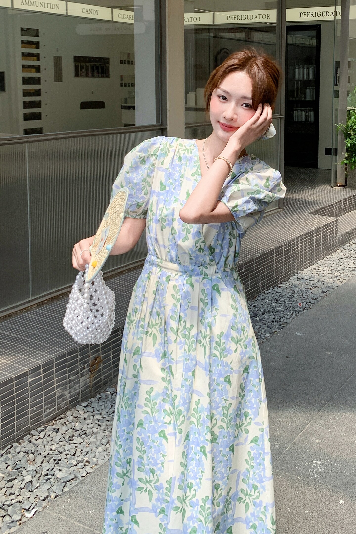绿野仙踪泡泡袖法式碎花茶歇长裙新款温柔别致v领气质连衣裙女夏,女装连衣裙,浙宝199