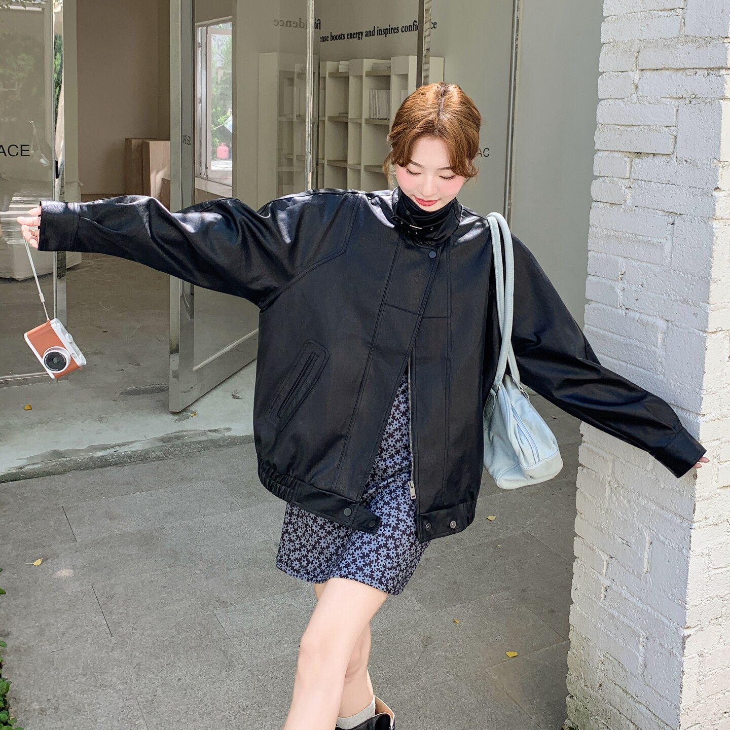 黑色机车服皮衣外套女2025年秋季新款美式复古酷飒高级感PU皮夹克,女装短外套,浙宝199