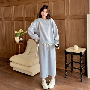 蕾丝花边拼接卫衣套装裙女2025春季新款韩系简约休闲半身裙两件套图片