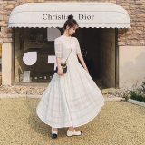 法式泡泡袖白色雪纺连衣裙女夏2025新款高级感沙滩度假仙女长裙子，女装连衣裙，浙宝199