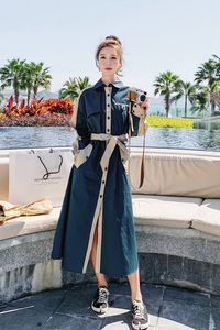 法式复古拼色长袖连衣裙女2025春季新款衬衫裙气质显瘦桔梗长裙图片