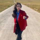 红色毛呢西装外套女秋冬季短款小个子结婚新娘2025新款呢子小西服，女装毛呢外套，浙宝199