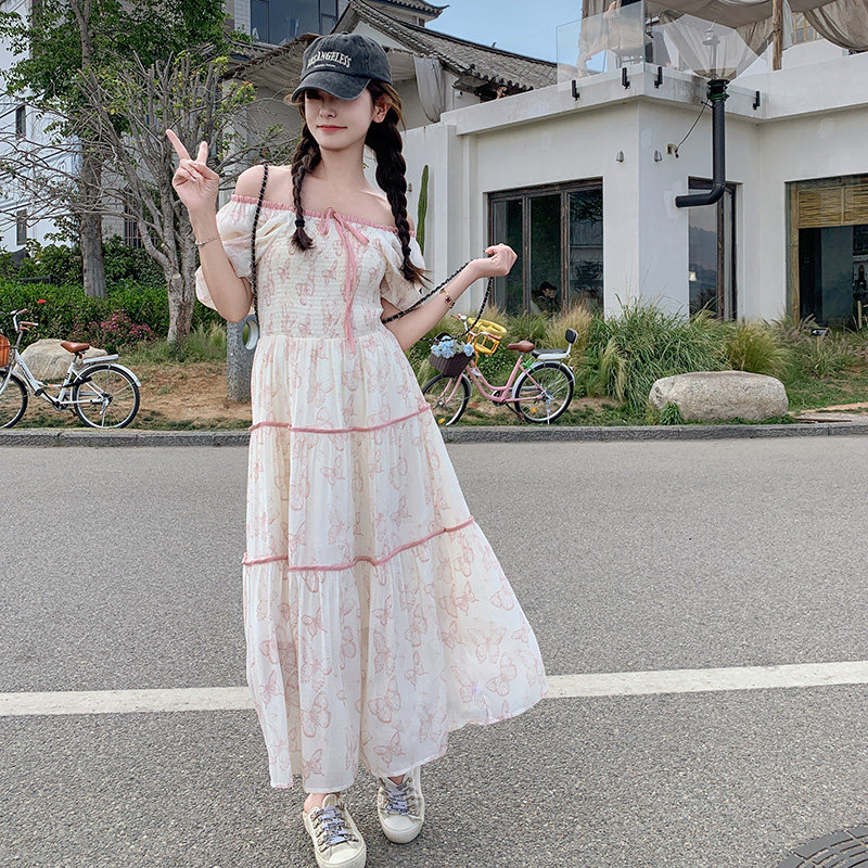 法式俏皮减龄泡泡袖连衣裙女2025夏季新款韩版收腰显瘦甜美长裙子,女装连衣裙,浙宝199