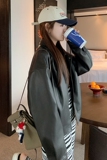复古黑色翻领皮衣外套女春秋短款小个子2025新款宽松休闲PU皮夹克，女装短外套，浙宝199
